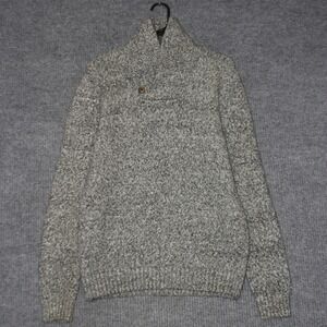 Abercrombie Shawl Neck Sweater Men L Gray Marled Knit Pullover Button Detail Y2K